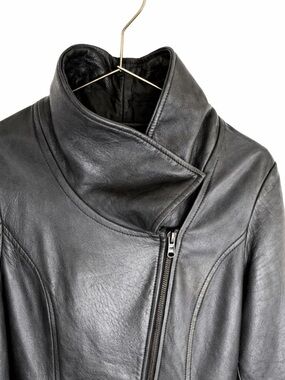 💎 DANIER Real Italian Leather Jacket Black Luxe Fitted Detachable Fur Collar 2TP